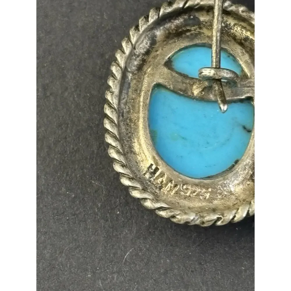 Estate Native American Sterling Silver Earrings Turquoise Dangle Han 925-6.1 Gr